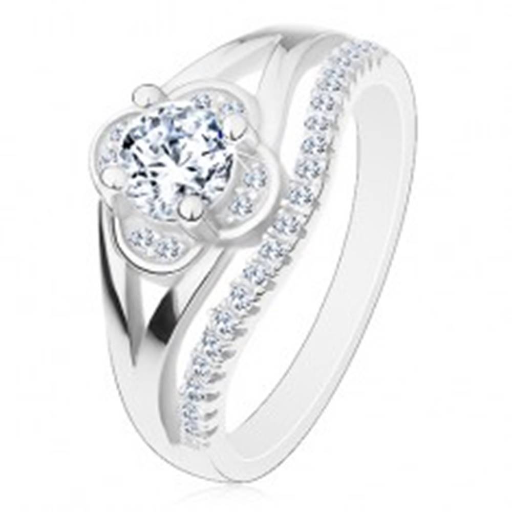 Šperky eshop Zásnubný prsteň, striebro 925, číry zirkónový kvietok a línia drobných zirkónov - Veľkosť: 49 mm