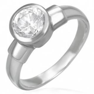 Oceľový snubný prsteň s veľkým zirkónovým očkom v kovovej objímke - Veľkosť: 49 mm