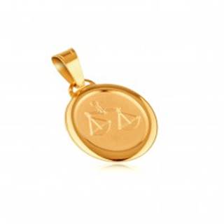 Prívesok zo zlata 14K - matná známka s gravírovaným symbolom VÁHY