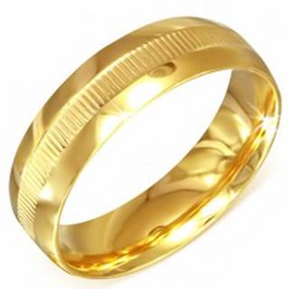 Prsteň zlatej farby z chirurgickej ocele s vrúbkovaným pásom - Veľkosť: 55 mm