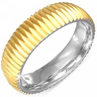 Prsteň zlatej farby z chirurgickej ocele - vrúbkovaný - Veľkosť: 57 mm