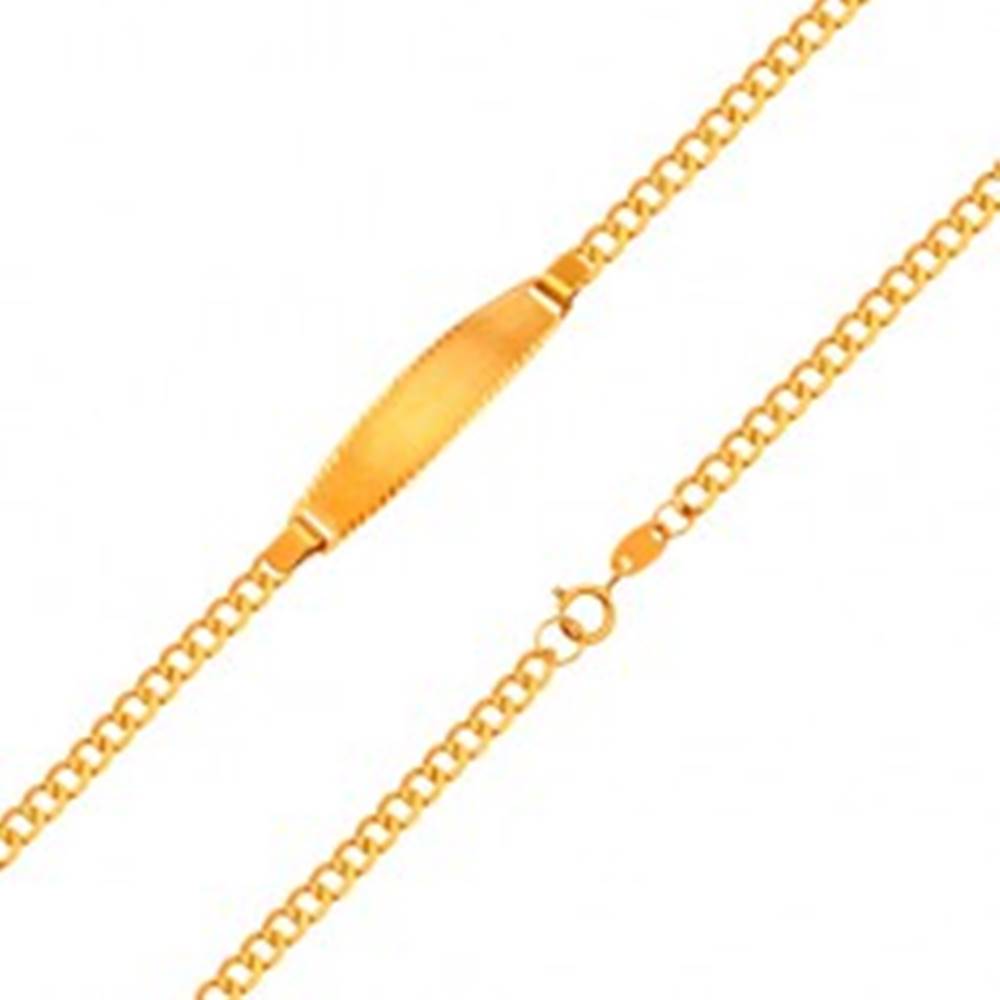 Šperky eshop Náramok s matnou platničkou, 18K zlato - retiazka z oválnych očiek, 160 mm