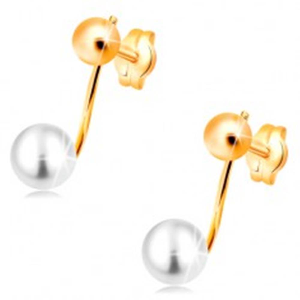 Šperky eshop Náušnice v žltom 14K zlate - lesklá gulička a biela perla na paličke