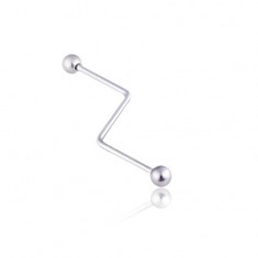 Šperky eshop Oceľový piercing do ucha s guličkami, schod - Dĺžka piercingu: 32 mm