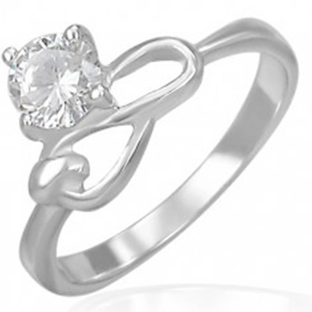 Šperky eshop Oceľový zásnubný prsteň - číry zirkón a symbol nekonečna - Veľkosť: 49 mm