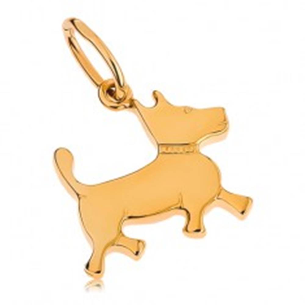 Šperky eshop Prívesok v žltom 9K zlate - malý psík s gravírovaným obojkom