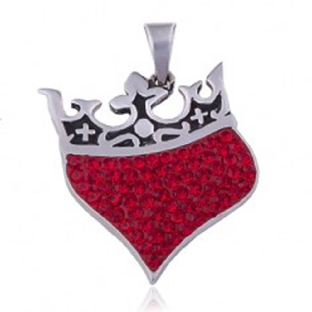 Šperky eshop Prívesok zo striebra 925 - srdce s kráľovskou korunou, červené zirkóny