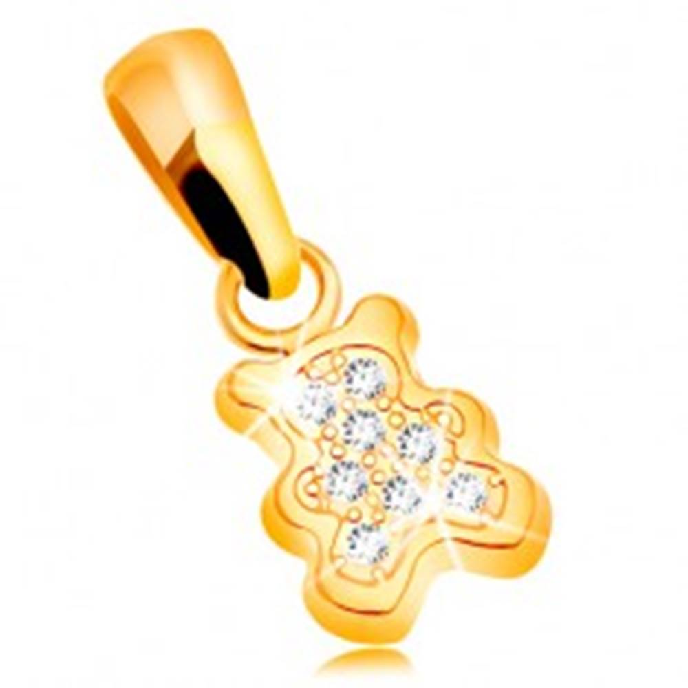 Šperky eshop Prívesok zo žltého zlata 585 - malý medvedík zdobený čírymi zirkónmi