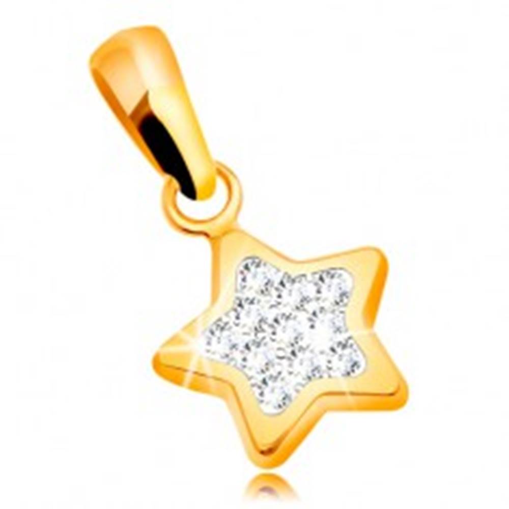 Šperky eshop Prívesok zo žltého zlata 585 - trblietavá päťcípa hviezda, číre zirkóny