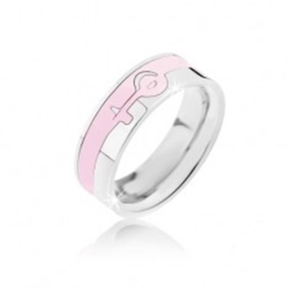 Šperky eshop Prsteň strieborno-ružovej farby z ocele - ženský symbol - Veľkosť: 52 mm