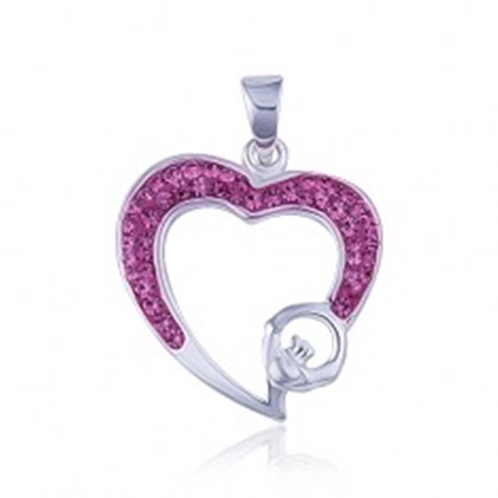 Šperky eshop Ružový zirkónový obrys srdca - prívesok zo striebra 925