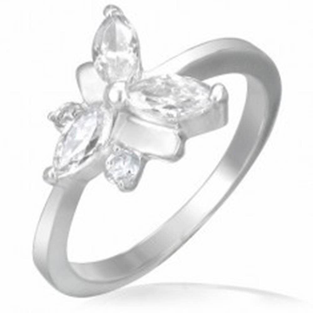 Šperky eshop Snubný prsteň, oceľovo - zirkónový motýlik - Veľkosť: 48 mm