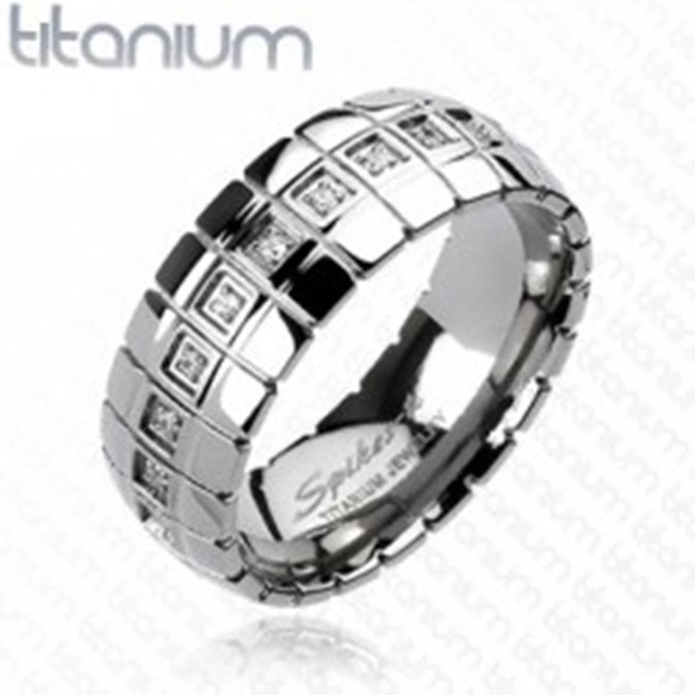Šperky eshop Titánový prsteň - zirkónový pás, vertikálne linky - Veľkosť: 59 mm