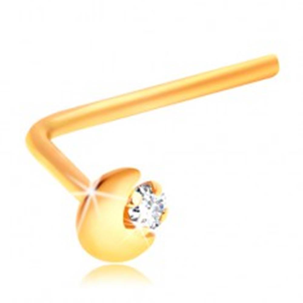 Šperky eshop Zahnutý piercing do nosa zo žltého 14K zlata, kosáčik mesiaca, číry zirkón