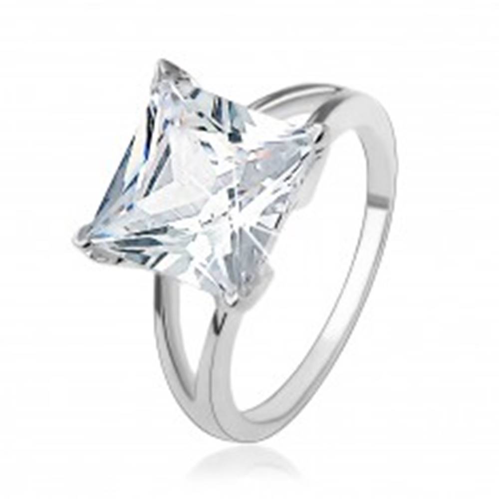 Šperky eshop Zásnubný strieborný 925 prsteň s masívnym štvorcovým zirkónom - Veľkosť: 49 mm