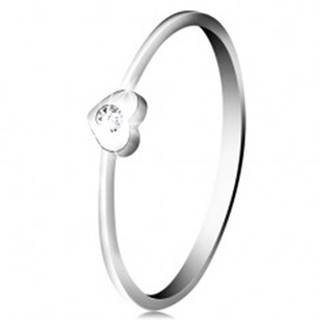 Diamantový prsteň z bieleho 14K zlata - srdiečko s čírym briliantom - Veľkosť: 49 mm