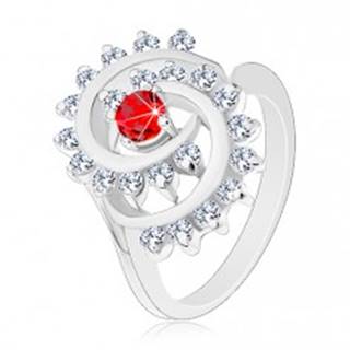 Lesklý prsteň v striebornej farbe, špirála s čírym lemom, červený okrúhly zirkón - Veľkosť: 51 mm