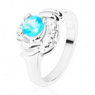Ligotavý prsteň s čírymi oblúčikmi, svetlomodrý okrúhly zirkón, polmesiačiky - Veľkosť: 49 mm