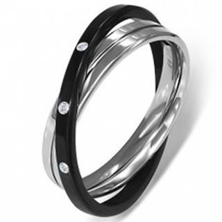 Oceľový prsteň - dvojitý, striebornej a čiernej farby - Veľkosť: 49 mm