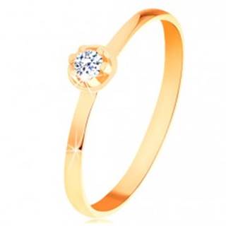 Prsteň v žltom 14K zlate - číry diamant vo vyvýšenom okrúhlom kotlíku - Veľkosť: 49 mm
