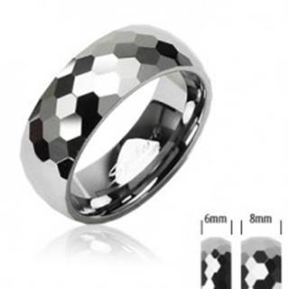 Wolfrámový prsteň striebornej farby, brúsené lesklé šesťhrany, 6 mm - Veľkosť: 49 mm