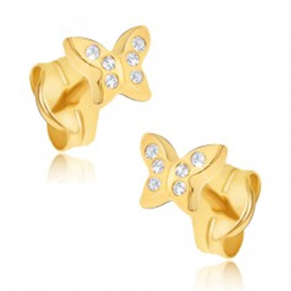 Šperky eshop Náušnice zo žltého 14K zlata - maličké zirkónové motýle