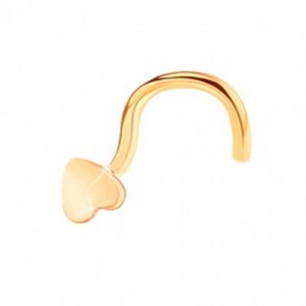 Šperky eshop Piercing do nosa zo žltého 14K zlata - malé lesklé ploché srdiečko