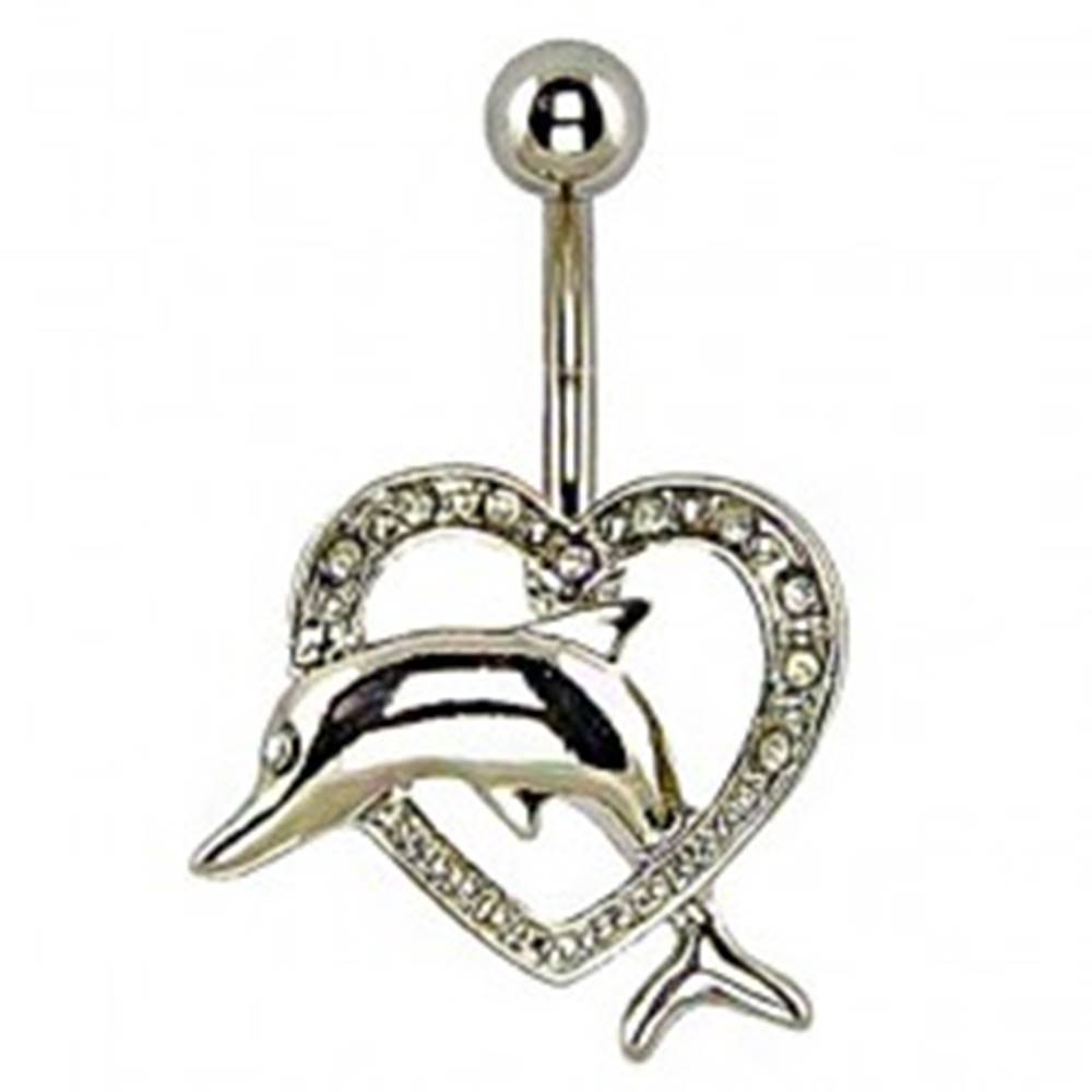 Šperky eshop Piercing do pupka - delfín skákajúci cez srdce