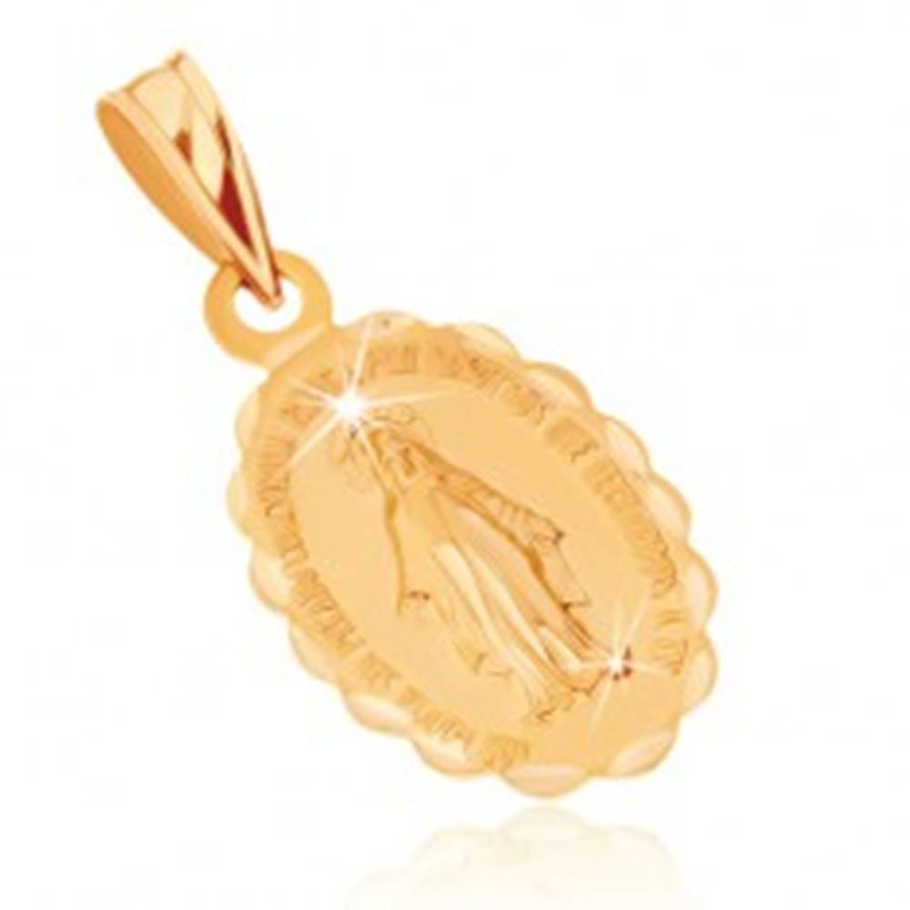 Šperky eshop Prívesok zo žltého 9K zlata - obojstranný medailónik s Pannou Máriou