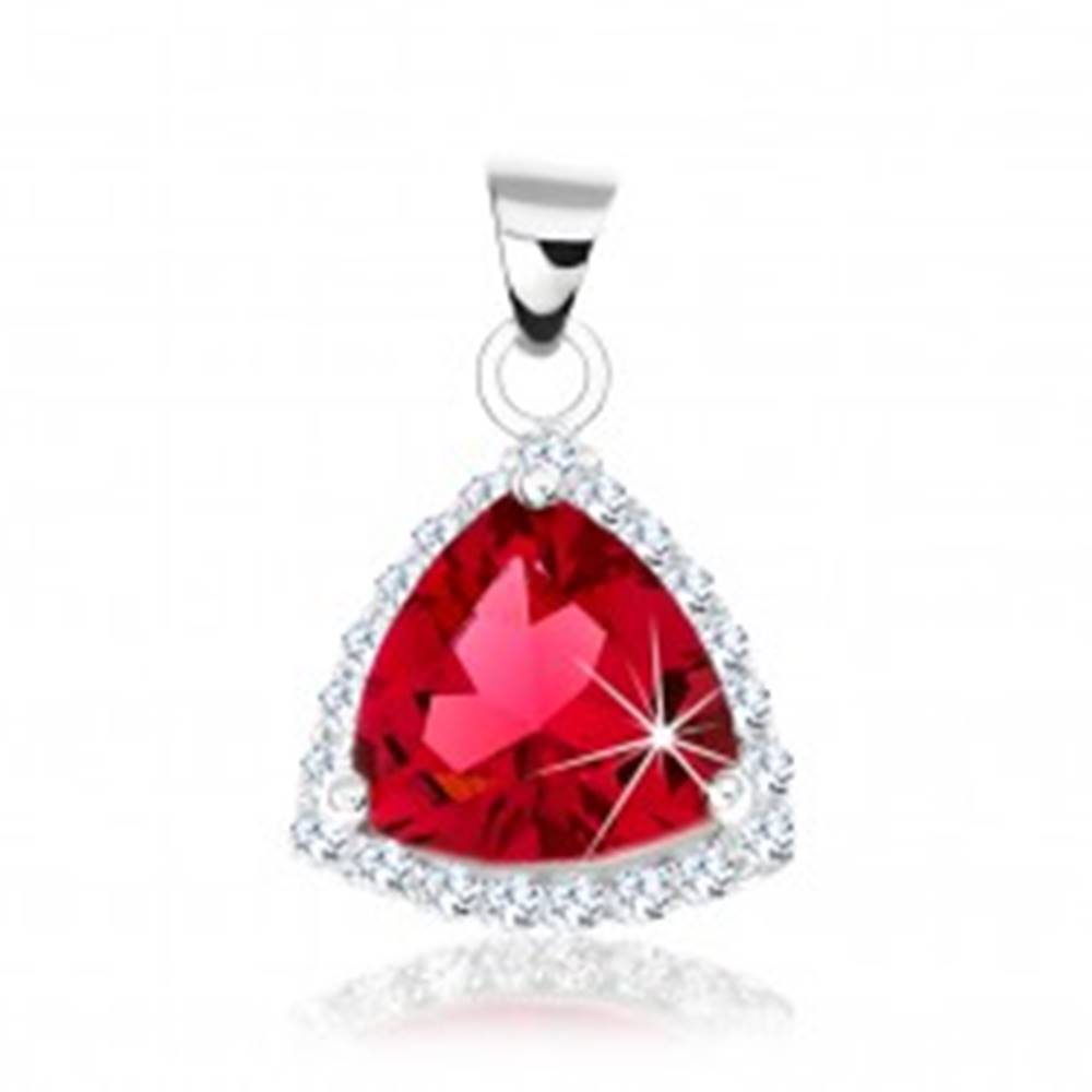 Šperky eshop Strieborný prívesok 925, zaoblený trojuholník, ružový zirkón, ligotavá obruba