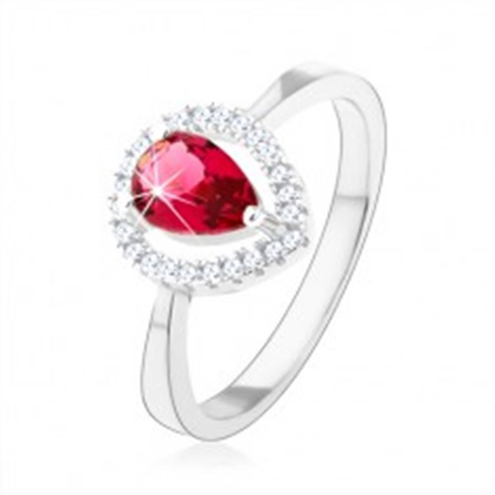 Šperky eshop Strieborný prsteň 925, ružová zirkónová slza, trblietavá kontúra - Veľkosť: 49 mm
