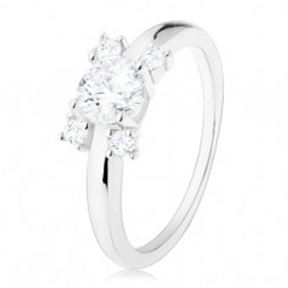 Šperky eshop Zásnubný prsteň - striebro 925, úzke ramená, okrúhle zirkóny v čírom odtieni - Veľkosť: 49 mm
