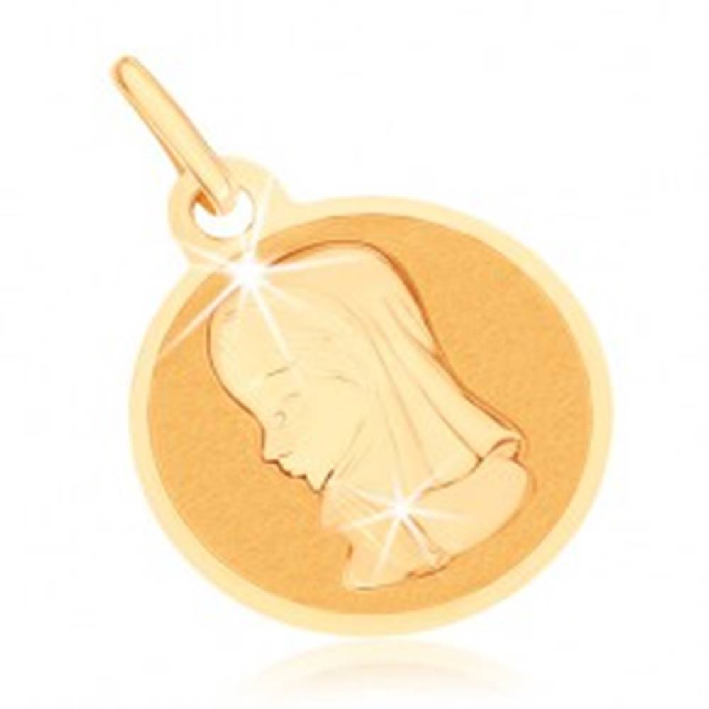 Šperky eshop Zlatý prívesok 375 - okrúhly plochý medailón, Panna Mária