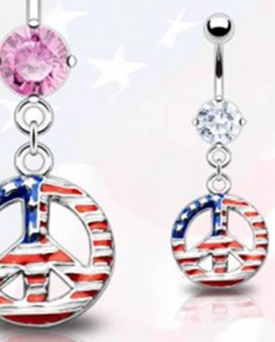 Piercing do pupka - symbol mieru, americká vlajka - Farba zirkónu: Ružová - P