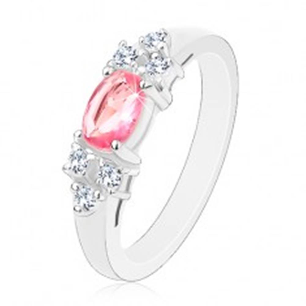 Šperky eshop Ligotavý prsteň v striebornom odtieni, ružovo-číra zirkónová mašlička - Veľkosť: 50 mm