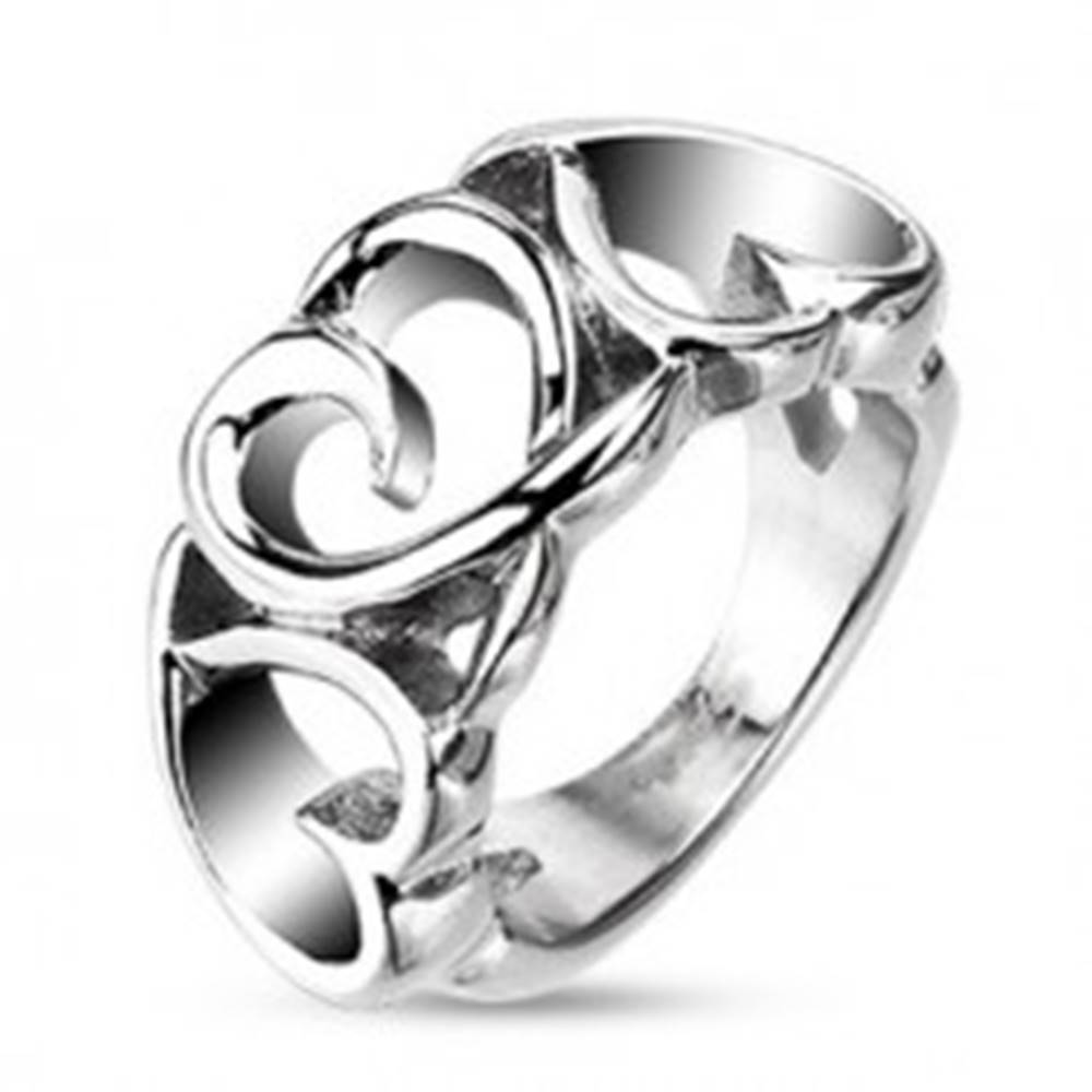 Šperky eshop Oceľový prsteň - tri cifrované srdiečka - Veľkosť: 48 mm