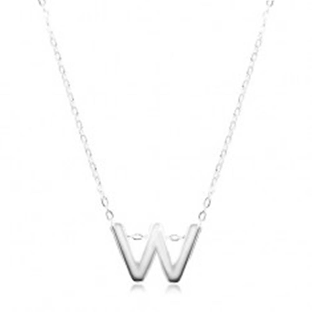 Šperky eshop Strieborný 925 náhrdelník, lesklá retiazka, veľké tlačené písmenko W