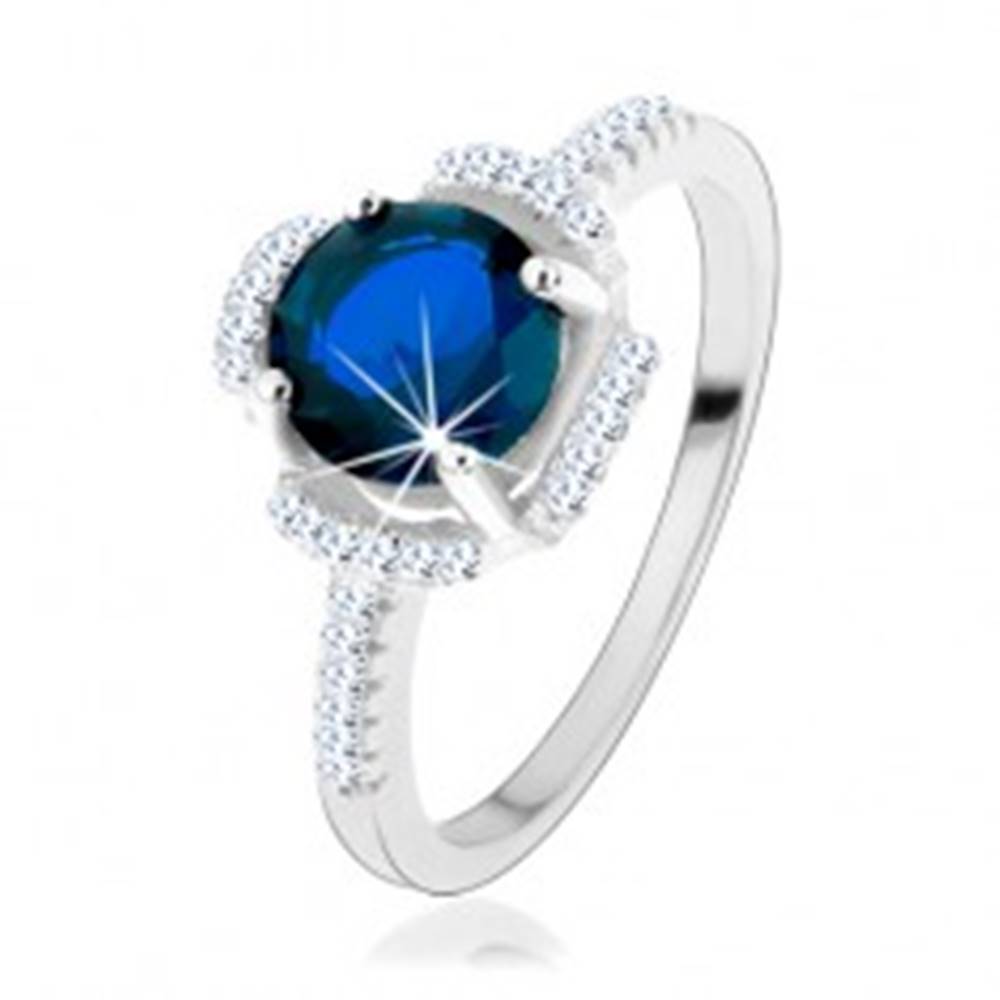 Šperky eshop Zásnubný prsteň, striebro 925, modrý kvietok, lupene z čírych zirkónikov - Veľkosť: 49 mm