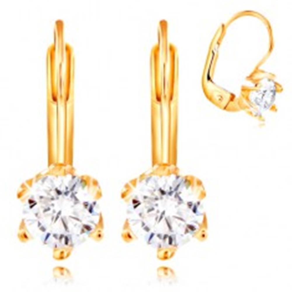 Šperky eshop Zlaté 14K náušnice - okrúhly číry zirkón v šesťcípom kotlíku, 5,5 mm
