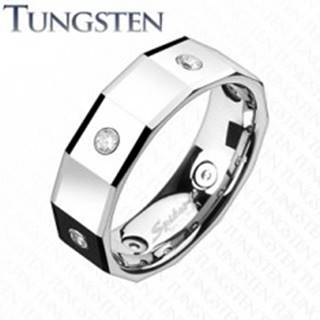 Hranatý volfrámový prsteň so štvorcami a zirkónmi - Veľkosť: 49 mm