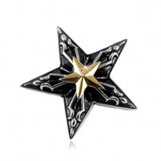 Oceľový prívesok, veľká čierna hviezda s malou hviezdou zlatej farby v strede