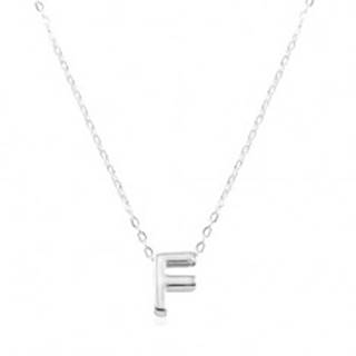 Strieborný 925 náhrdelník, lesklá retiazka, veľké tlačené písmenko F