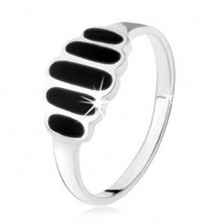 Strieborný 925 prsteň, čierne ónyxové ovály, hladké ramená, vysoký lesk - Veľkosť: 49 mm