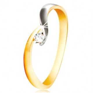 Zlatý prsteň 585 - zahnuté dvojfarebné ramená, trblietavý číry zirkón - Veľkosť: 48 mm