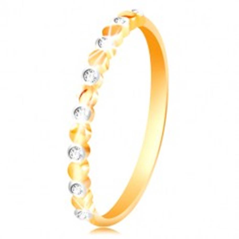 Šperky eshop Prsteň v žltom a bielom zlate 585 - dvojfarebné kolieska a číre zirkóny - Veľkosť: 49 mm