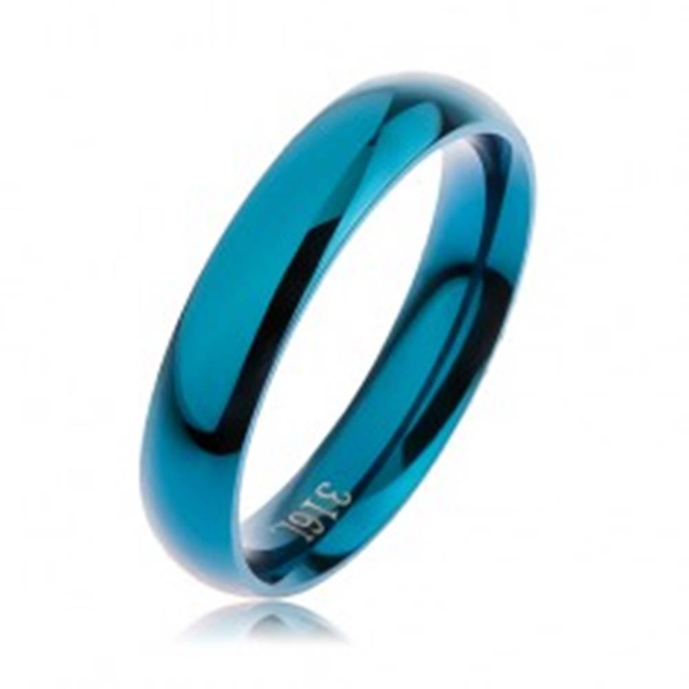 Šperky eshop Prsteň z ocele 316L modrej farby, hladký zaoblený povrch bez vzoru, 4 mm - Veľkosť: 49 mm
