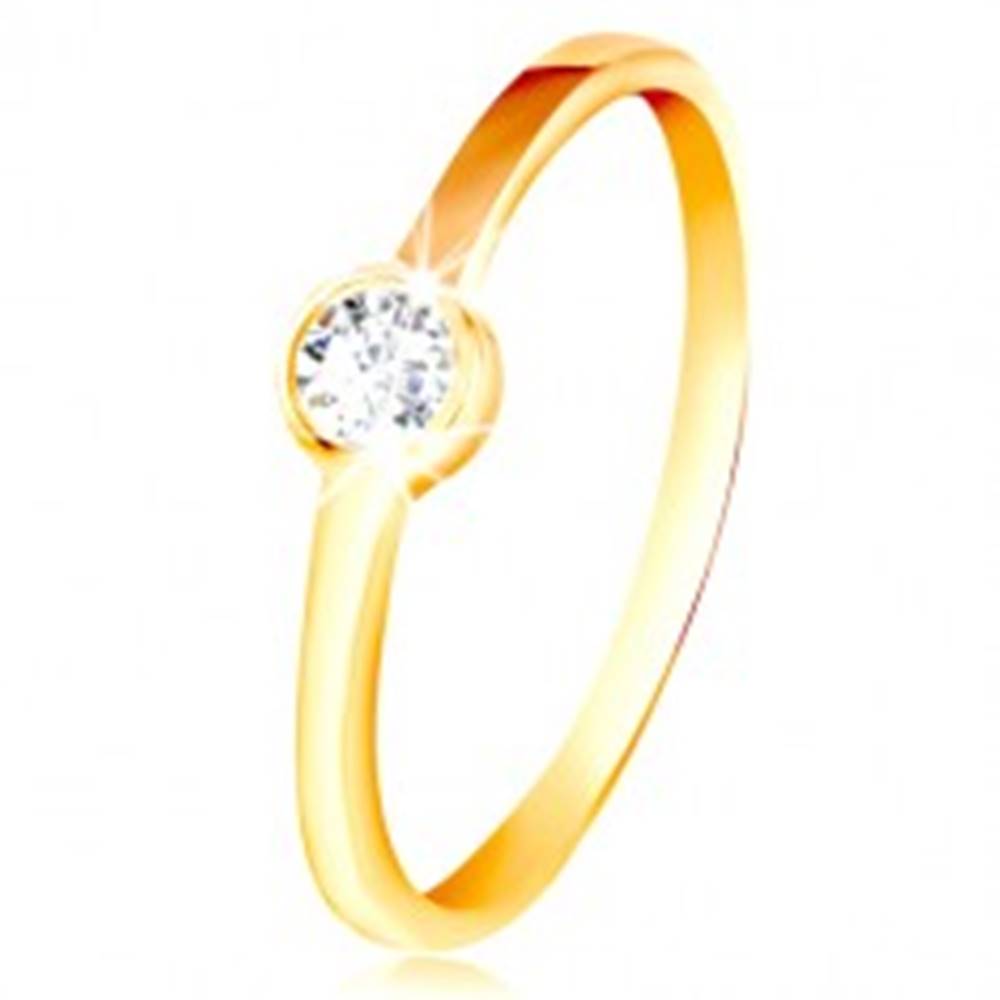 Šperky eshop Prsteň zo žltého zlata 585 - okrúhly číry zirkón v lesklej objímke - Veľkosť: 49 mm