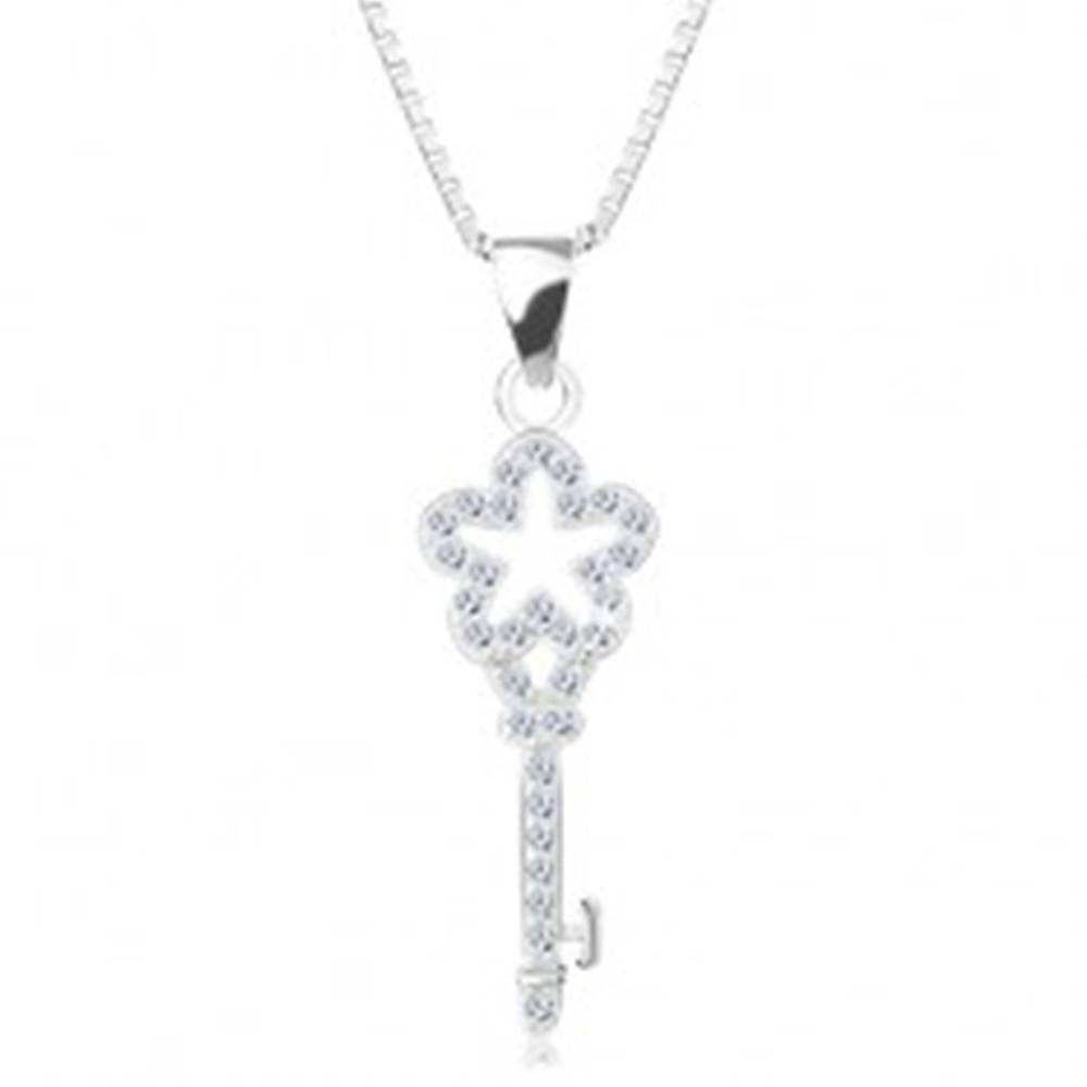 Šperky eshop Strieborný 925 náhrdelník, retiazka s príveskom, zirkónový kľúčik s kvietkom