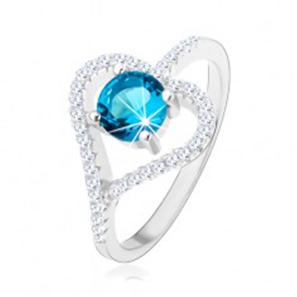Šperky eshop Zásnubný prsteň zo striebra 925, zirkónový obrys srdca, modrý zirkón - Veľkosť: 50 mm