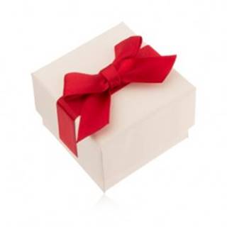 Krémová darčeková krabička na prsteň, prívesok a náušnice, červená mašľa